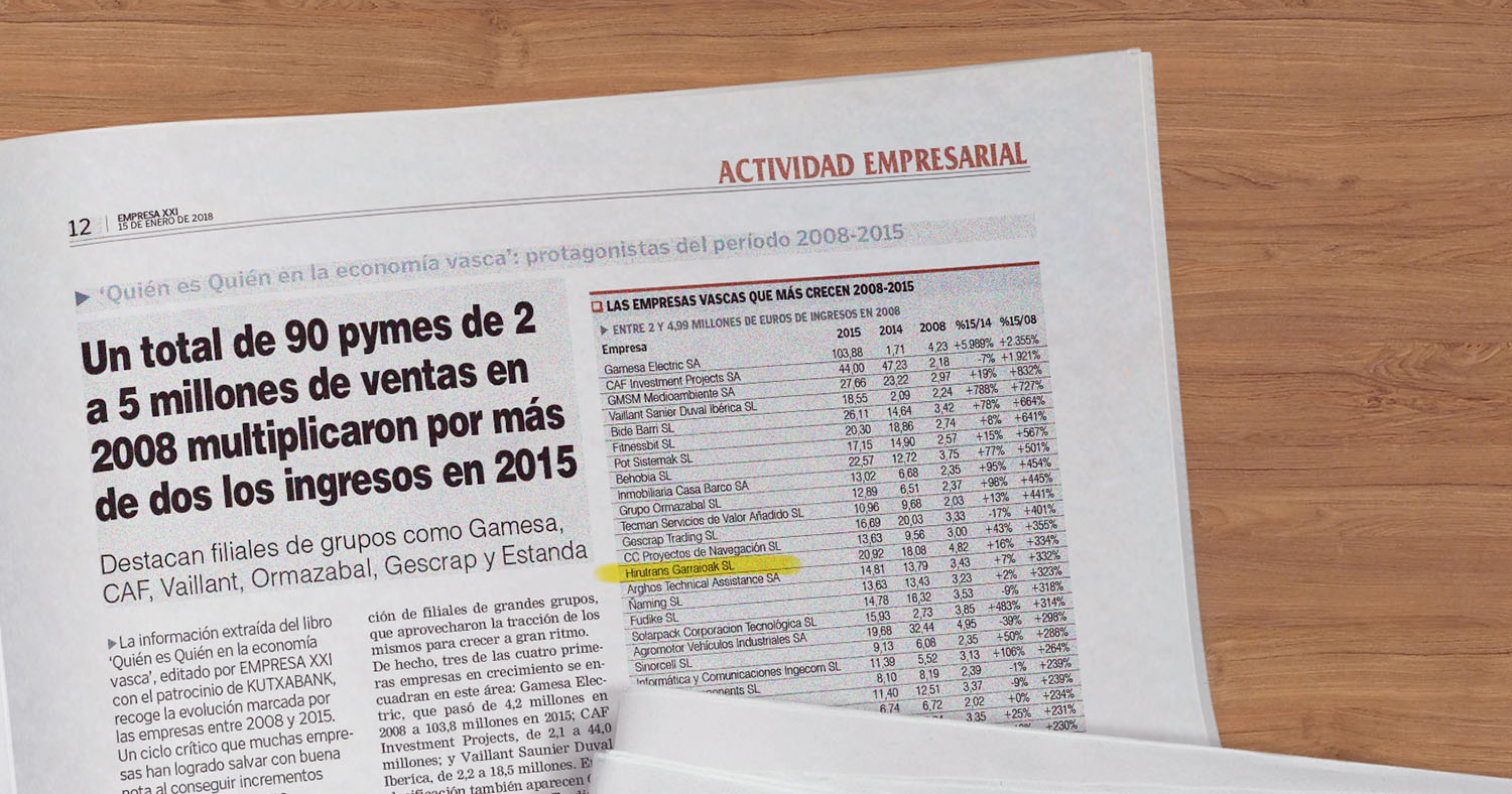 HTG Express, en el puesto 14 de las pymes vascas que más crecieron en 2008-2015 HTG Express, en el puesto 14 de las pymes vascas que más crecieron en 2008-2015
