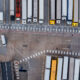 Aerial view of harbor and trucks parked along side each other getting ready for embarking the Dover Ferry to Calais